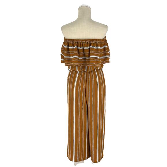 Sadie & Sage Off The Shoulder Striped Jumpsuit Women’s Size Small Burnt Orange - Picture 3 of 8